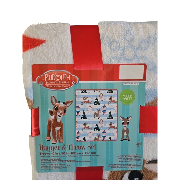 Rudolph the Red Nosed Reindeer Plush Hugger & 40"x50" Blanket Kid's Throw NWT - Picture 8 of 9